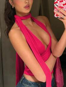 女士夏季系带露背吊带短款背心优雅性感派对上衣