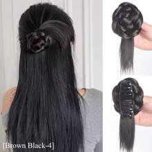 Black Brown Synthetic Half-Tie Double Hair Bun Messy Cat's Ear Hair Bun Low Claw Chignon Wrap Around Hairtail Extension For Women - Multicolor - View 9