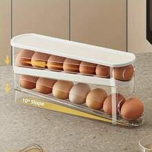 Rotatable Egg Storage Box For Refrigerator, Side Door Egg Rack Container With Cover Plastic Egg Tray, Space-Saving Refrigerator Egg Holder - Transparent - View 6