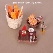 1 Set Realistic Miniature Strawberry Jam Bottle & Bread Basket Resin Decorative Ornaments