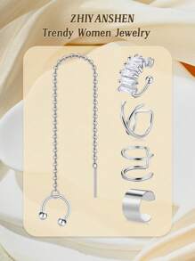 Classic Ear Cuff For Women Non Piercing Ear Clip Silvery Golden Stainless Steel Ear Cuffs With Chain Fake Earring Ear Cuff For Non Pierced Ears Clip On Cartilage Earring Lightweight