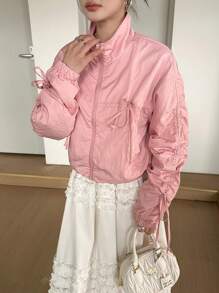 Nuova giacca leggera e confortevole da donna in stile ballerina, con fiocco e disegno a tinta unita, adatta per primavera/estate/autunno