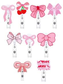 1PC/5Pcs Pink Bow Badge Reel For ID Card Badge Retractable Badge Holder Cute Name Holders Clip For Medical Worker Nursing Student, School Supplies,Back To School