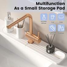 2pcs/Set Faucet Mat For Kitchen Sink 24'' Long Diatomite Fast Drying Stone Sink Tray Super Absorbent Prevents Moisture Buildup Faucet Splash Guard For Bathroom Counter