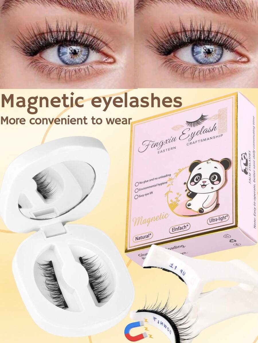 Fengxiu Eyelash 凤秀假睫毛1对装，磁性假睫毛器，ABS材质，轻巧易用，适合新手，附带假睫毛佩戴说明，可重复使用，无需胶水，磁性假睫毛器，易于佩戴/卸除，柔软睫毛，适合敏感眼部。