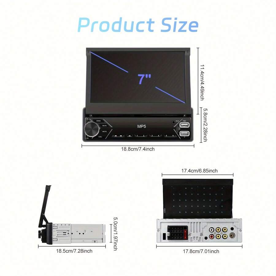 1DIN 7"IPS-Bildschirm HD EQ Manuell versenkbarer Monitor Autoradio Universal MP5-Stereo mit kabellosem FM-Radioempfänger, unterstützt Rückfahrkamera - Mit Kamera - Übersicht 1