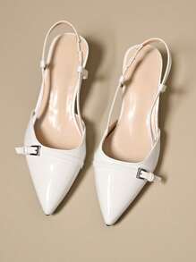 女士时尚优雅新款尖头性感中跟派对/礼服凉鞋，漆皮亮面设计夏季小猫高跟鞋，酒红色/黑色/白色/红色，适合 7 月 4 日妇女节，蓝色优雅高跟鞋 - 白色 - 查看 7