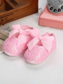 1 paire de chaussures bébé design nœud papillon mignon, chaussons plats souples antidérapants pour intérieur et extérieur pour bébé