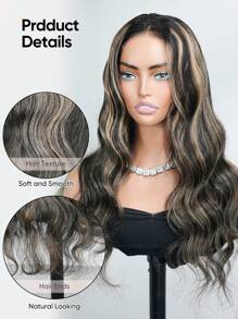 Tóc giả Jessie's Wig Highlights không cần keo, kiểu dáng nâng cấp 4x4, ren cắt sẵn, sóng nhẹ, chân tóc đen, tóc thật 100%, mật độ 180%, dài 16-26 inch, highlight balayage, màu vàng mật ong. - SNATURAL/27 - Xem 3