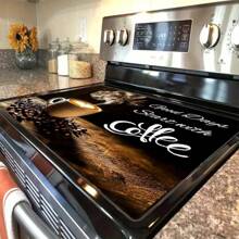 1pc Rubber Stove Protector For Coffee Lovers - "A Good Day Starts With Coffee" Design, Durable Polyester Kitchen Decoration For Home & Coffee Shop, Stove Top Protector