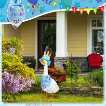 2pcs Happy Birthday Goose Outfit Porch Goose Outfits With Happy Birthday Cake Hat And Birthday Bandana Yard Goose Outfits For 23" 17" Cement Plastic Goose Duck Decorations