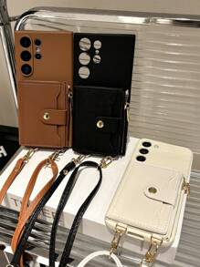 Bolsa con cierre tipo bandolera, monedero y soporte para tarjetas y teléfono, compatible con Samsung Galaxy S25, S24, S23 Ultra Plus, A55, A54, A53. Carcasa trasera de TPU suave de lujo y sencilla, regalo para hombres y mujeres