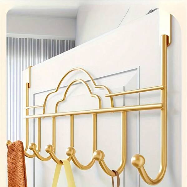1pc Modern Cast Iron Over Door Hanger, Wall Mounted No Drill Metal Hanger For Towels, Bathrobes, Coats - Bedroom Home Storage Solutions