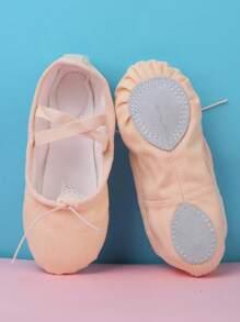 Girls' Soft Breathable Ballet Shoes/Lace-Up Canvas Ballet Dance Shoes/Indoor Yoga Shoes/Dance Shoes (Kids/Big Kids) - Dusty Pink - View 2