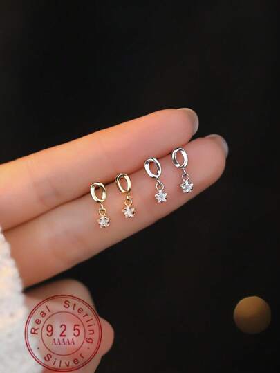1 Pair S925 Sterling Silver Minimalist Niche Design Zirconia Moebius Star Earrings For Girl