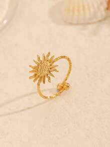 COINBUFF 1 pieza Anillo abierto con forma de sol, chapado en oro de 18K en acero inoxidable, de moda y delicado, sin decoloración, adecuado para citas, regalo y uso diario