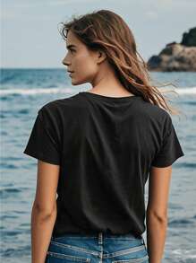 Fashionable Eiffel Tower Printed T-Shirt, Women's Top, Suitable For Outdoor Activities And Comfortable Daily Wear, T Shirts Women's Excellent Gift Choice