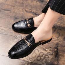Men's Loafers Breathable Slip-On Shoes, Patterned Leather Sandals, Fashion & Versatile For Summer - Black - View 5
