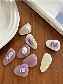 4 件套不对称珍珠发夹套装，字母图案亚克力发夹，女士独特发饰 - 彩色 - 查看 4