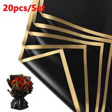 20张/套 优雅黑金花卉包装纸 半透明花束礼品包装纸 DIY工艺礼品包装装饰花卉用品 防水花卉包装礼盒、包装纸、薄纸、花束用品 适用于婚礼、母亲节、返校和毕业典礼 - 彩色 - 查看 1