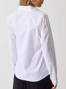 Women's Solid Color Long Sleeve Single-Breasted Blouse, Suitable For Work Commute - White - View 4