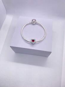 1 pièce 2025 Nouveau bracelet de mode haut de gamme pour femmes DIY meilleures . Bracelet à perles avec bouton strass et charms cœur rouges brillants. Convient pour un port quotidien, idéal pour la Saint-Valentin, la Fête des Mères, les fêtes entre dames, un cadeau d'amour romantique, un bracelet à breloques