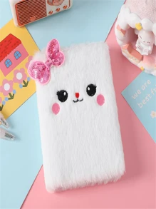 1pc Random Style Cute Plush Unicorn Or Kitty Small Notebook, School Style, Gift, Decorative, Holiday Gift, Multicolored