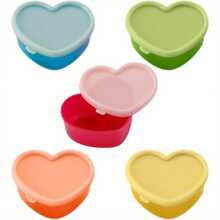 Leak Proof Reusable 5 Pcs Heart Shaped Plastic Storage Containers Set - Food Contact Safe, Multipurpose Snack & Spice Organization - Hand Washable Crisper Boxes, Flip Top - Random Color - View 2
