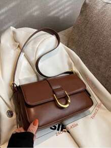 复古咖啡马蹄扣时尚手提包单肩斜挎包 - 咖啡 - 查看 3