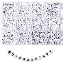 100/500pcs 0-9 Acrylic Number Beads Round Bracelet Making Kit, 4x7mm Heart Shaped Beads, White + Black Spacer Beads, Friendship Bracelet DIY Set - Multicolor - View 2