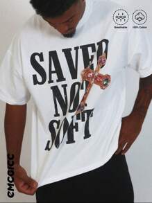 Y2K,SAVED NOT SOFT....Fashionable Cotton Men's T-Shirt, Multi-Color Optional, Surprise Gift For Friends And Family, Christmas Drop Shoulder Sleeves Round Neck - trắng - Xem 3