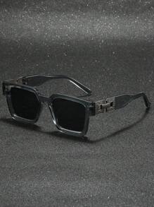 1pc Men Simple Popular Design Street Style Fashion Glasses For Driving Camping Daily Life Accessories For Summer Beach Vacation,Outdoor,Travel - 1pc Transparent Gray Frame Gray Sheet - View 1