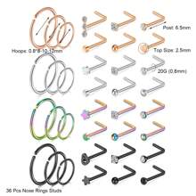 金色不锈钢鼻环 L 型鼻钉 螺纹鼻环 骨形银色套装 男女通用 20G 鼻环鼻钉 10-36 个装 - 金色 24個鼻釘鼻環套裝 - 查看 17