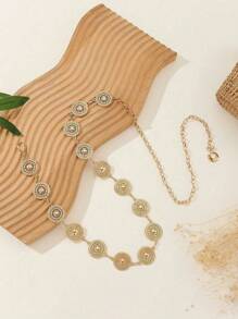 Round Metal Waist Chain, Fashion Decoration For Dress, Shirt, Versatile Waist Belt, Sunburst Bohemian Style, Zinc Alloy Material, Suitable For All Seasons Summer, School Fall, Autumn, Halloween