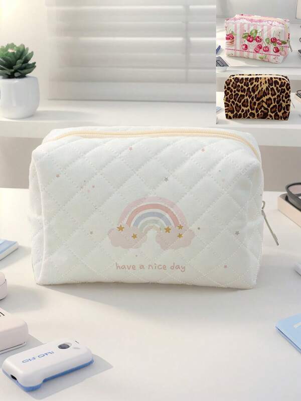 1pc Rainbow Star Print Portable Cosmetic Bag, Multi-Functional Storage Pouch For Travel, Toiletries, Makeup, Small Items, Holiday, Gift, Suitable For Teens, Back To School Supplies, Makeup & Toiletry Storage