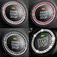 Car Interior Decor Logo Stickers, Shiny Rhinestone Car Ring Accessory For Women, Car Parts Ignition Start Button And Key Ignition Starter And Knob Ring, Shiny Rhinestone Car Badge Sticker, Car Interior Decoration, Shiny Car Accessories, One-Touch Start Button, Rhinestone Ring For Car Decoration