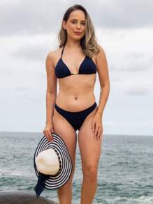 Biquíni Cortininha Clássico Azul Marinho  Calcinha Asa Delta