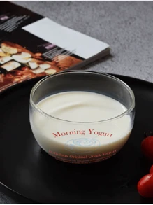 1pc 350ml Original Homemade French Glass Yogurt Bowl With Retro Illustrations, High Borosilicate Heat-Resistant Fruit Bowl, Salad Bowl, Cute,School Supplies