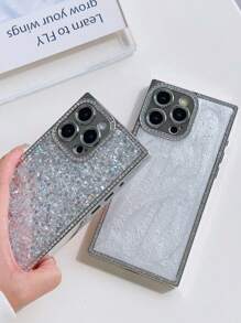 Sequins 1pc Fashionable Square Electroplated Dropper Phone Case, Protecting And High Quality For:IPhone13/13pro/13 Promax/IPhone14/14pro/14promax/IPhone15/15pro/15promax/IPhone16/16pro/16promax/IPhone14 Plus/15 Plus/16 Plus