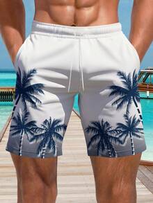 Pantalones cortos de playa de verano para hombres con estampado 3D de palmeras - Multicolor - Ver 1