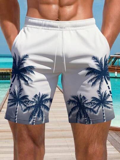 Men's 3D Summer Men's Palm Tree Printed Beach Shorts