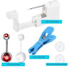 6Pcs/Sets Belly Button Piercing Kit Gun,Professional Body Piercing Kit,Belly Button Piercing Gun Navel Piercing Kit, Piercing Clamp Belly Kit For Women Belly Navel Piercing - Blue - View 16