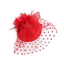 Mũ Fascinator dành cho nữ mới - Mũ tiệc trà Kentucky Lưới Fascinators Mũ Derby Hoa cưới Kẹp tóc lông vũ Thanh lịch - Đỏ - Xem 4