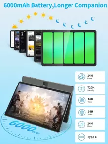 Relndoo Android 平板电脑 2025 最新款，10 英寸 Android 14 平板电脑带保护套，(6GB+ 6GB)RAM+128GB ROM，RK3562 四核 2.0Ghz，6000 MAh 高容量电池，Type-C，2MP+8MP 双摄像头，802.11n Wifi6 2.4G/5G 无线，1280*800px 高清触摸屏，1TB SD 扩展，GPS，GMS 认证平板电脑-粉色 - 粉色 - 查看 4