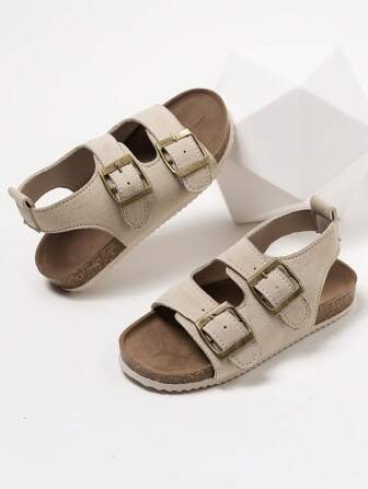 1 par fashionabla barnspänne med hjärtat dekorerade platta korksandaler, sommarlovsstil Strand utomhus Casual flicksandaler,