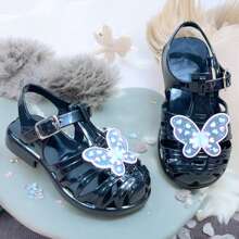 Girls' Butterfly Glitter Glamour Sandals - Black - View 4