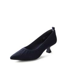 Women's Kitten Heels Pointed Toe Work Pumps Comfortable Knitted Closed Toe Solid Color Dress Wedding Shoes For Casual, Formal, And Commute Wear - 藏蓝色 - 查看 3