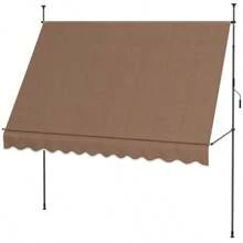 Outsunny Manual Retractable Awning 118" Non-Screw Freestanding Patio Sun Shade Shelter With Support Pole Stand And UV Resistant Fabric For Window Door Porch Deck Coffee