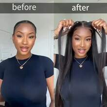 WALSDI 36 Inch 180% Density Put On And Go Glueless Wigs 5x5 HD Transparent Bone Straight Lace Front Wigs Human Blended Hair Pre Plucked Pre Cut All Ready Glueless Ear To Ear Lace Front Wigs Blended Human Blended Hair With Fiber For Women Wear And Go Glueless Wig For Beginner Human Affordable Wear & Go Wigs 10-14inch Bob Wig - Natural & Black - View 6