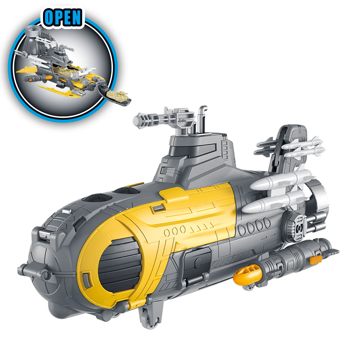 Submarine Model Toy, Transformable Nuclear Submarine Sliding Track, Durable, With 6 Mini Cars And 3 Airplanes, Educational Toy To Stimulate Imagination For Children 3-6 Years Old, Boys And Girls - Multicolor - View 1